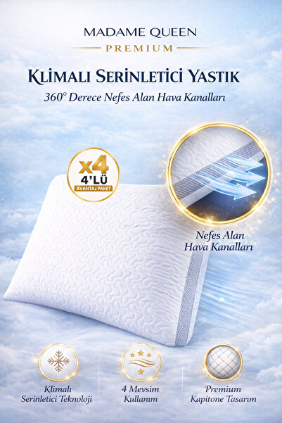 MADAME QUEEN 4 Adet Premium Klimalı Yastık – 360° Hava Kanallı 800gr
