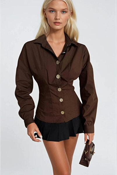 Asfaha Fashion Women's Stylish Shirt with Gold Buttons and Waist Belt