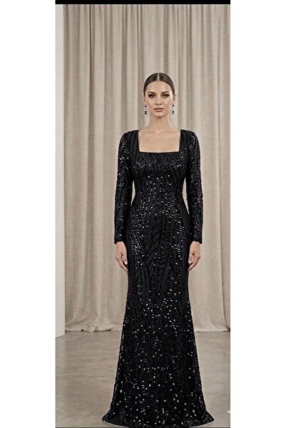 NOVERA DRESS • Noveradress Pullu Payetli Kare Yaka Balık Model Gece Elbisesi