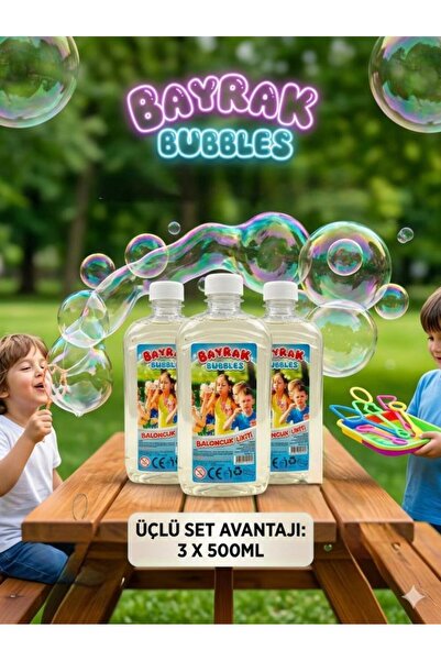 Tıfıl Toys Bayrak Bubbles Baloncuk Likiti 3’lü Set – 3 x 500 ml Büyük Boy – Ö...