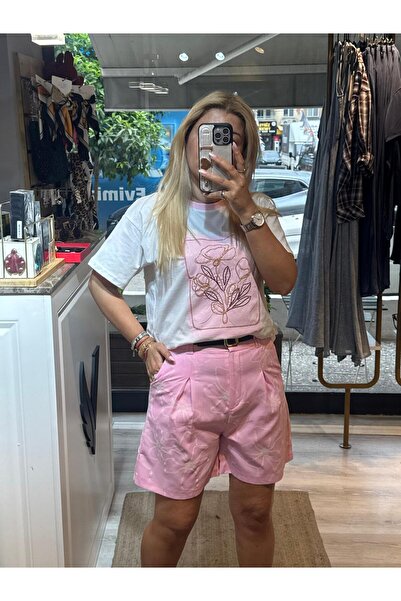 PEMBE KABARTMA DOKULU ŞORT