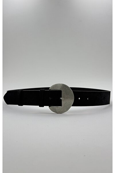 DERİMAY Women's Brown Nubuck Leather Belt with Silver Vintage Buckle, Matchin...