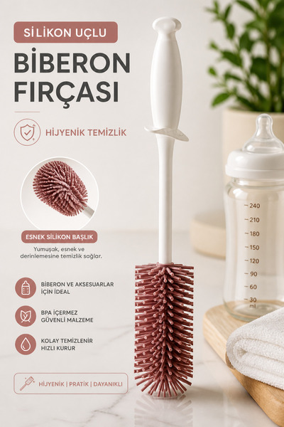Poomy Pembe Silikon Biberon Fırçası Esnek Başlıklı Hijyenik BPA İçermez Temiz...