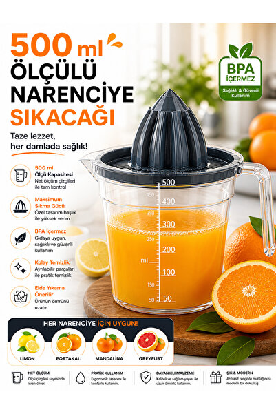 HopeWay Home 500 ml Ölçülü Narenciye Sıkacağı Şeffaf Ölçekli Limon Portakal S...