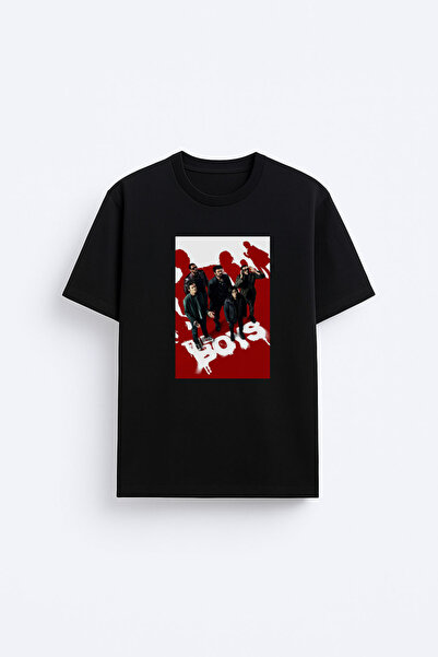 AYDESİGN Tricou unisex negru cu imprimeu The Boys, cu gât tip crew neck
