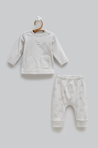 Caramell Baby Boy Car Print Pocketed 2-Piece Set 3-12 Months Gray