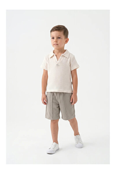 Mini Baray Waffle Knit Polo Collar T-Shirt and Shorts Set (2 Years - 3 Years ...