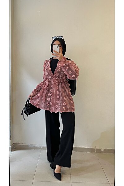 DİLEKBUTİK Pudra pembesi şifon kimono