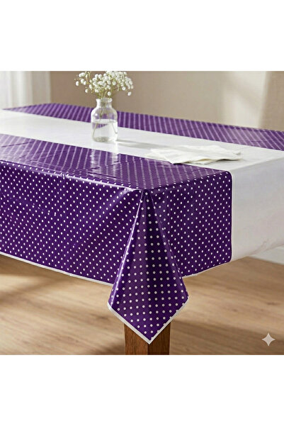 Deniz Party Store Mor Puanlı Plastik Kullanat Masa Örtüsü 1 Adet 120x180 cm