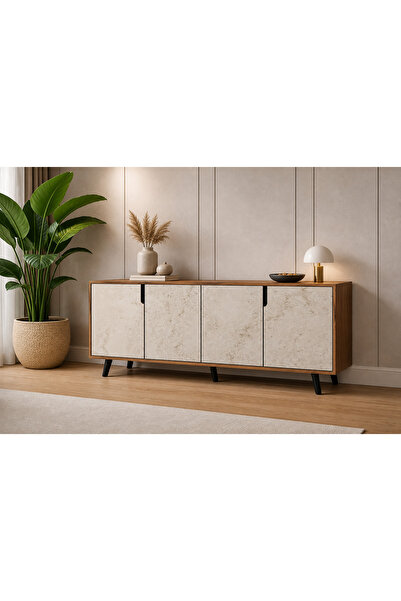 VM VERTEX MOBİLYA Latina Modern Konsol 180cm Ceviz-Traverten