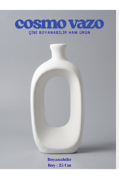 mor kedi 25 cm Cosmo Vazo - Çini Bisküvi - Ham