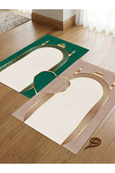 patron halı Sec_546 Heart-Shaped Prayer Rug with Non-Slip Base, Double Prayer...