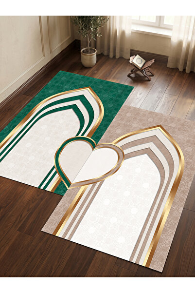 patron halı Sec_541 Heart-Shaped Prayer Rug Non-Slip Base Double Prayer Rug S...
