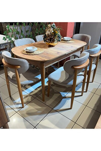 Akra bohem açılır kapanır oval masa sandalye takımı %100 mdf genişlik 153,4cm...