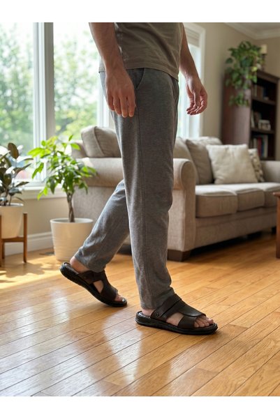 StepMore صنادل رجالية من الجلد الطبيعي، شباشب صيفية لتقويم العظام، مريحة للاستخدام اليومي، لون بني 1928