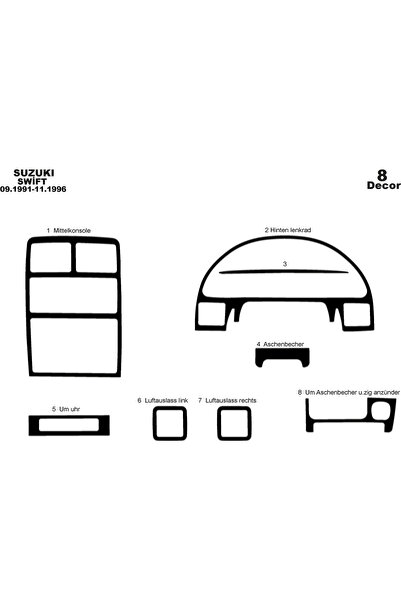 Marscockpitdesign غطاء كونسول توربيدو لسيارة سوزوكي سويفت 1991-1996 8 قطع