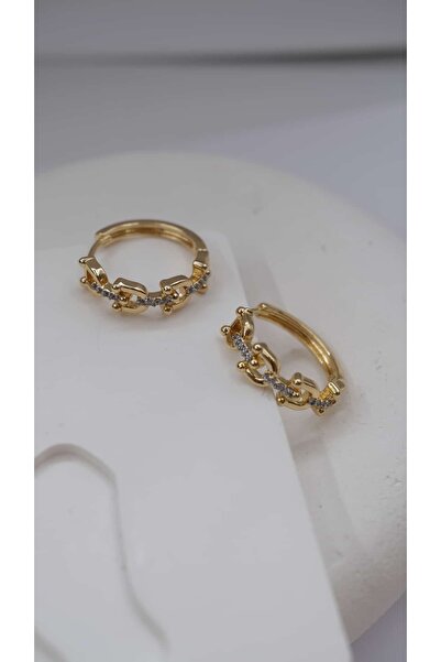 Jerie Gold Zircon Stone Tiff Model Hoop Earrings