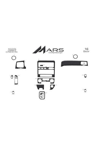 Marscockpitdesign تويوتا كارينا 1995-1998 كونسول-توربيدو 16 قطعة