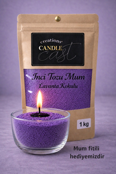 CandleCastCreation Lavanta Kokulu Mor İnci Tozu Mum 1 KG - Kum Mum - Toz Mum
