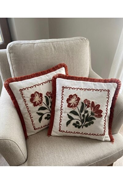 Cotton غطاء وسادة رمادي اللون مزين بشراشيب من قطعتين