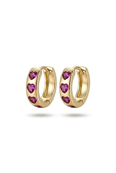 h&b design jewel أقراط على شكل قلب صغير من الفولاذ باللون الفوشيا