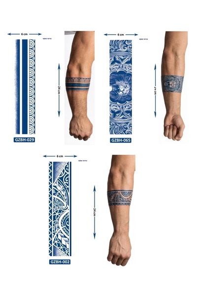 Airbrush Tattoo Aslan Çizgi 3 Adet Birden Yarı Kalıcı Şerit Bant Aylık Geçici...