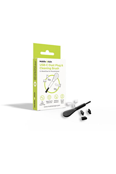Mobile Origin USB-C Dust Plug & Cleaning Brush CL1 Black/Clear for iPhone/And...