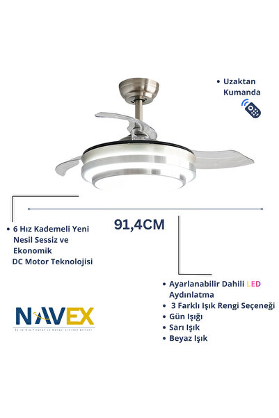 NAVEX S.j Yeni Nesil Gizli Kanat Dc Motor Tavan Vantilatörü 92cm