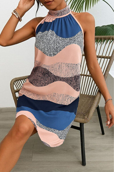 Giyimodam Women's Sleeveless Halter Neck Strap Patterned Midi Single Jersey D...