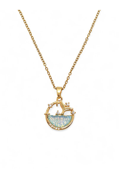 Duiwerlis Women's Gold Color Sea Themed Fish Tail Necklace Opal Stone Zircon ...