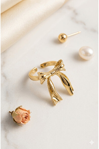 Sİ Stylish Bow Pattern Ribbon Visual Stainless Steel Ring