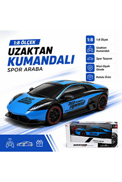 Racıng 1:8 Ölçek Büyük Boy RC Yarış Arabası Uzaktan Kumandalı Mavi Spor Model