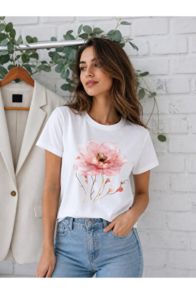 By Layina Oversize Large Size T-Shirt with Rose Detail / T-Shirt