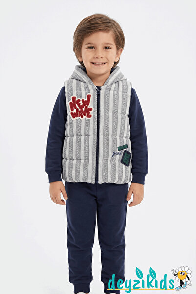 Deyzikids New Wave Baskılı ve Baskılı Yelekli Alt Üst 3'lü Kız Takımı 9-18-24...