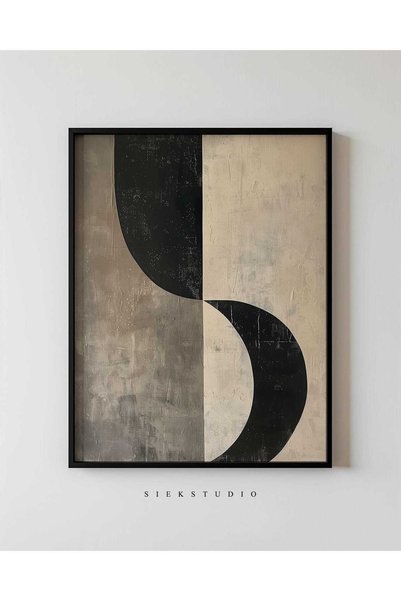 NinaStore Minimalist Siyah ve Bej Geometrik Soyut Sanat Büyük Modern Minimali...