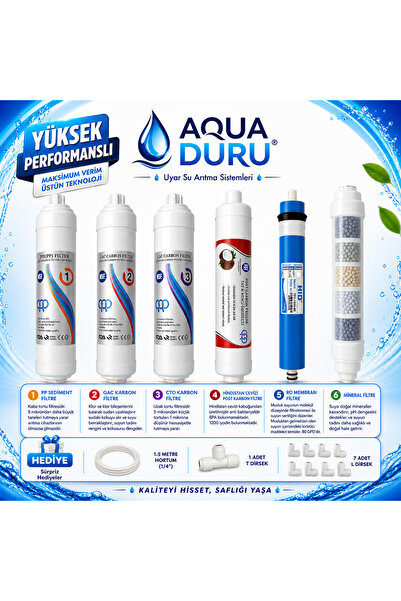 AQUA DURU Su Arıtma Filtresi Tam Takım set+ Mineral Filtre İki Tarafı Quickli...