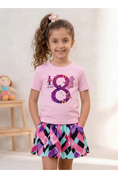 Funkaar Birthday Girl, 8th Year Butterfly Birthday Graohic Print T-Shirt