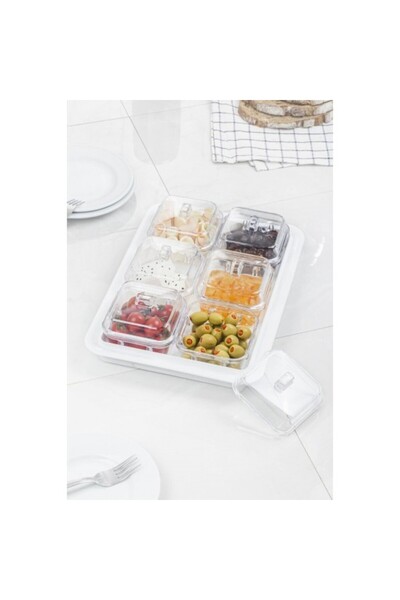 OSKA GLOBAL Acrylic White 6-Piece Breakfast Set with Lid & Storage Container ...