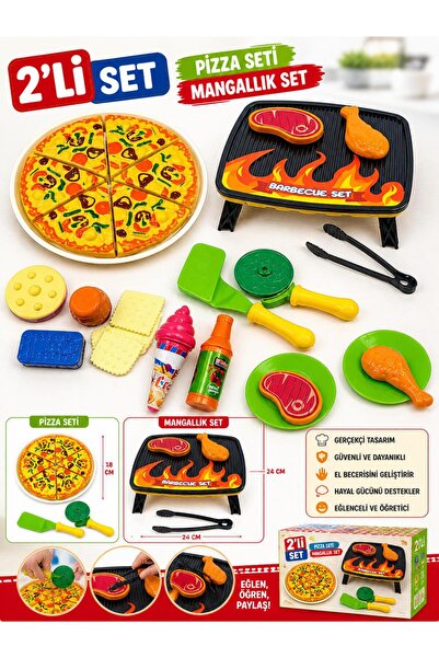 SAZE 2’li Set Pizza ve Mangal Oyuncak Seti – Barbekü Grill Oyunu, Kesilebilir...