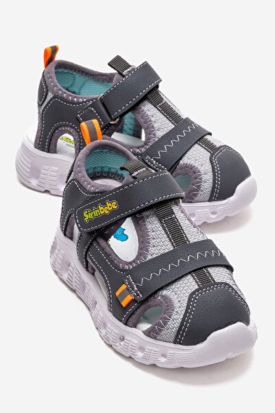 Şirin Bebe Unisex Çocuk Siyah-Gri Işıklı Anatomik Hafif Günlük Sandalet