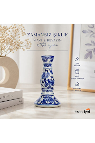 DoraHomeDekor Bleu Blanc Vazo (şamdan) 21*11 cm