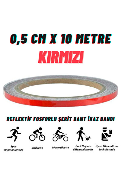 MOTTOMOR Oto Kırmızı Reflektif Fosfor Şerit Bant Reflektör Jant Şeridi 0.5cmx...