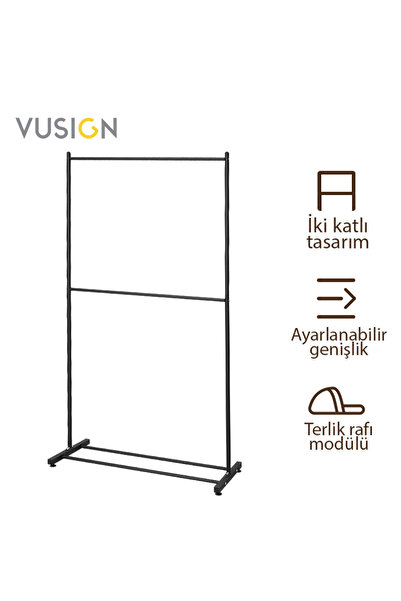 Vusign 2 Katlı Karbon Çelik Elbise Askısı Metal Kıyafet Askılığı 100x180 cm A...