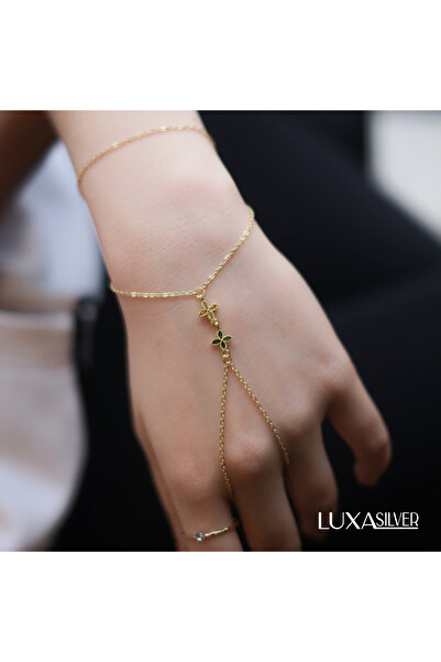 luxa silver jewellery Gold Renk Kararmaz Çelik Şahmeran - Yeşil Zirkon Taşlı ...