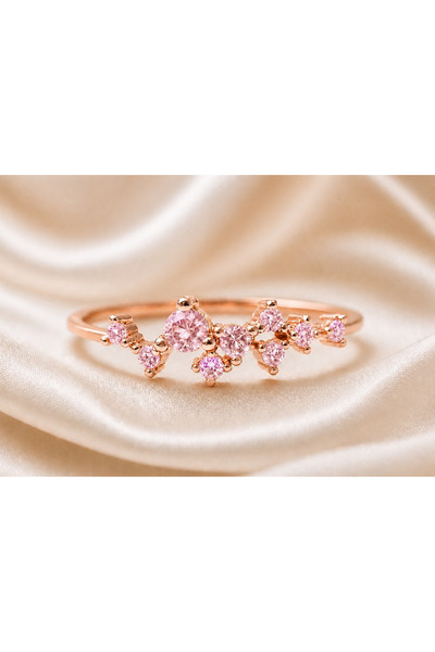 Cecile Jewellery Pembe Safir Star Gümüş Yüzük, 925 Ayar Zirkon Pembe Safir St...