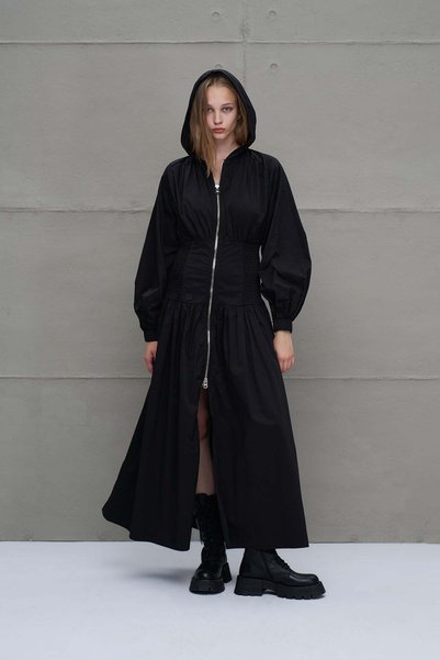 VDR Black Zippered Waist Gathered Dress 18277