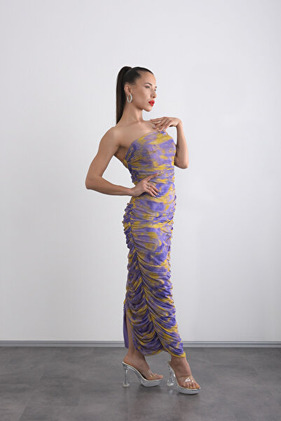 Mialora Strapless, Stretchy, Body-Fitting, Tulle Detailed, Slit Long Evening ...