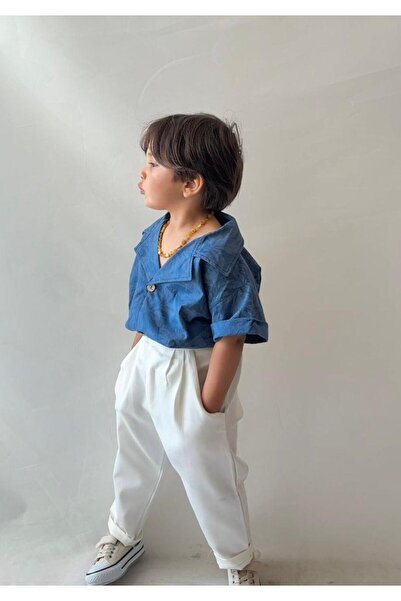 bohemiankids baby wear Plava havajska košulja i set belih pantalona