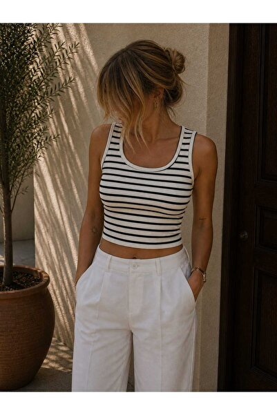 MONTREE Çizgili Kalın Askılı Crop Top