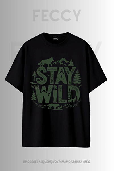 FECCY Tricou unisex supradimensionat cu imprimeu Stay Wild, tematică vânător,...